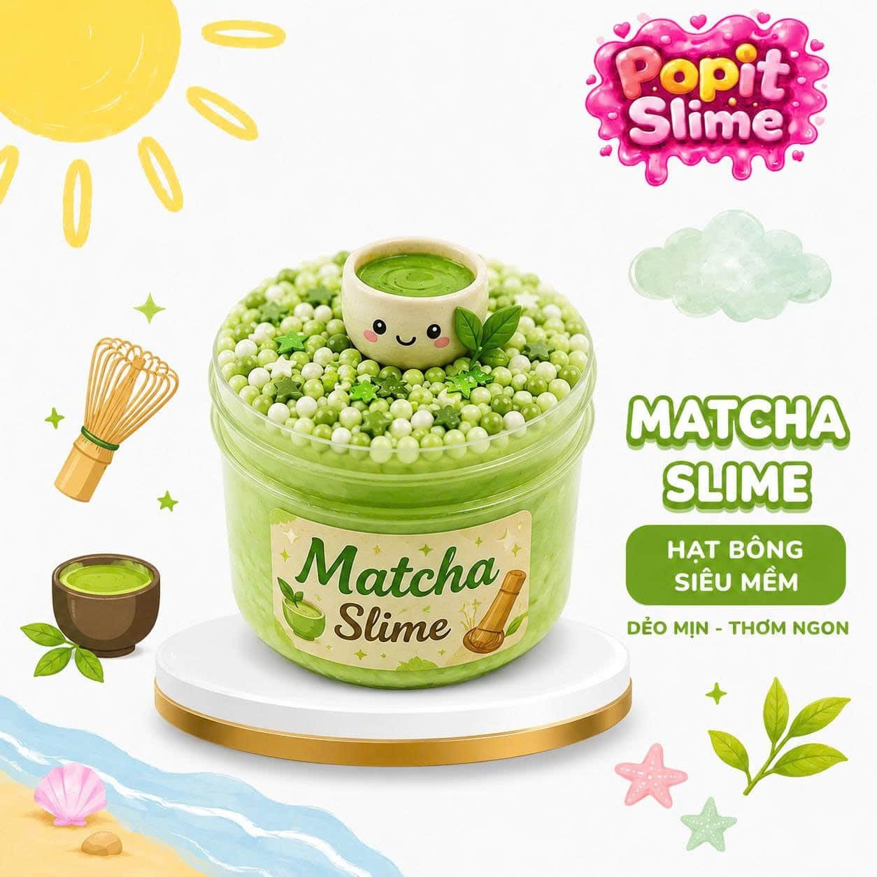 slime matcha màu xanh