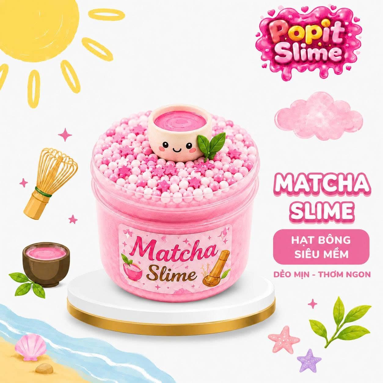 Slime matcha màu hồng